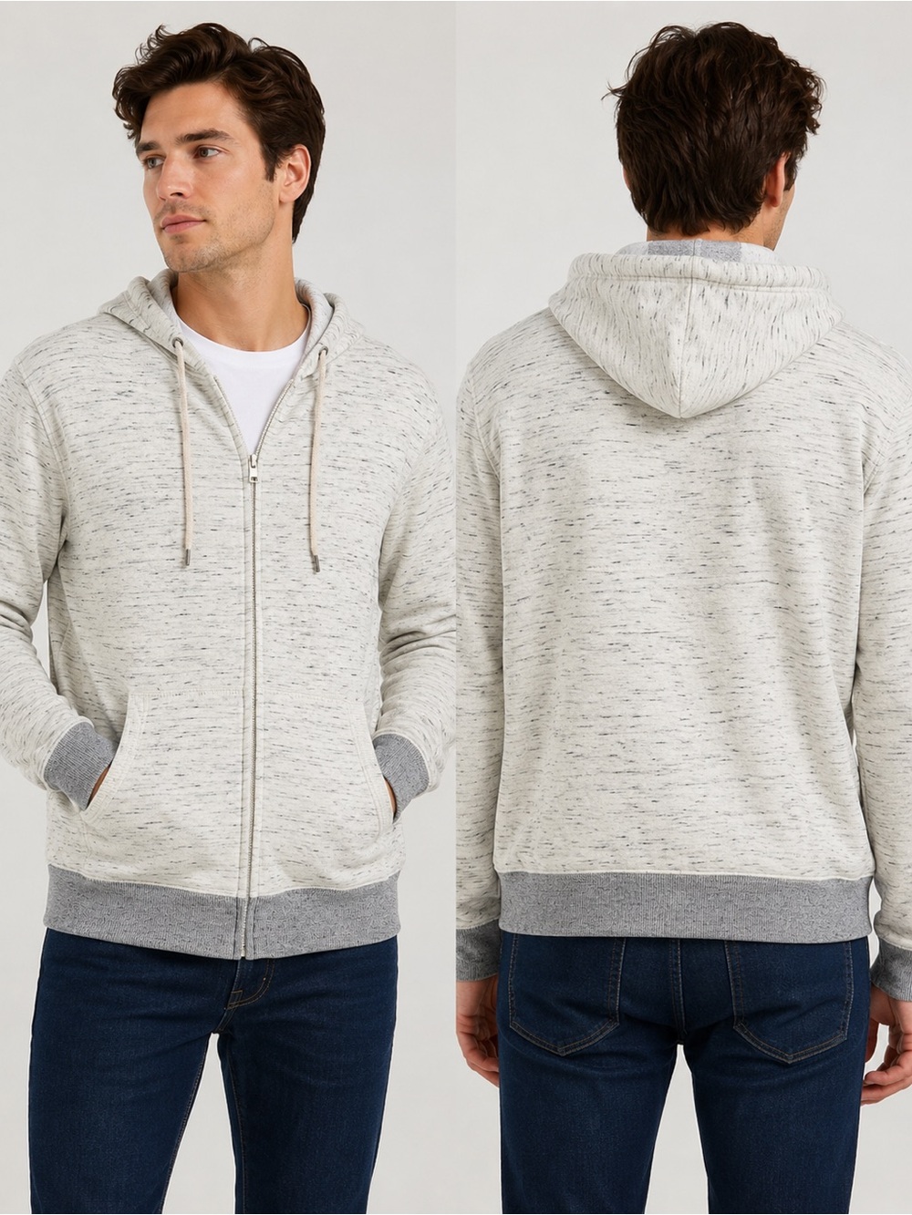 Simply Styled Men’s Large Full Zip Hoodie Oatmeal Gray Heather Lightweight Sweat